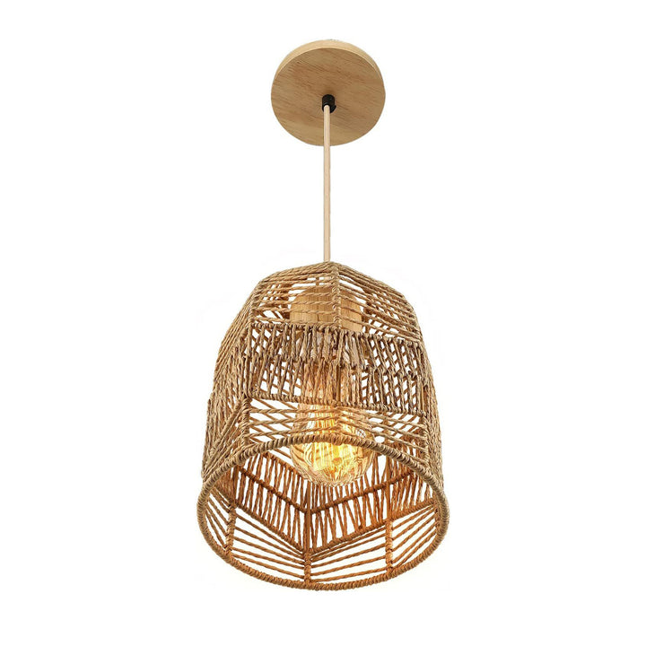 Forma de linterna boho contemporánea tejido de ratán madera maciza 1 - luz colgante para comedor 