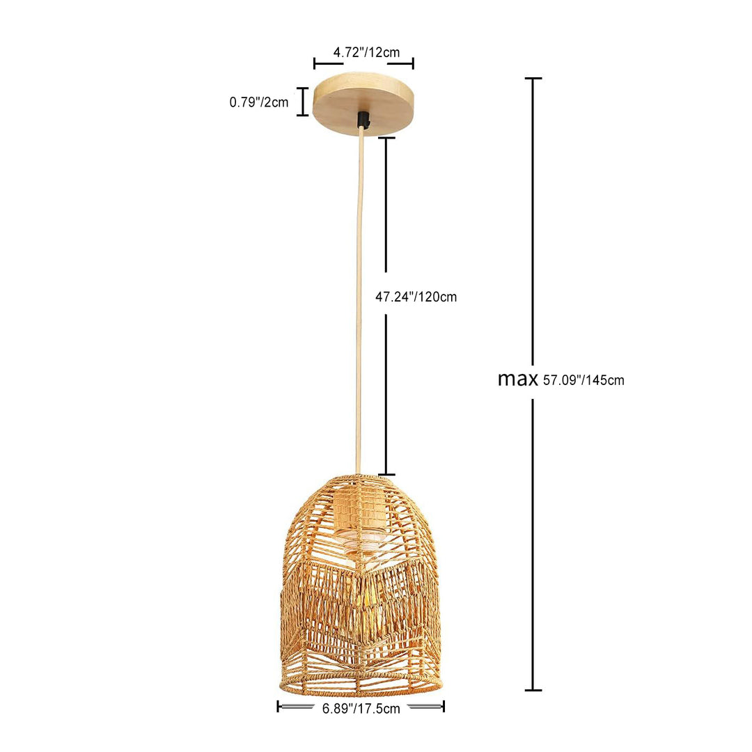 Forma de linterna boho contemporánea tejido de ratán madera maciza 1 - luz colgante para comedor 