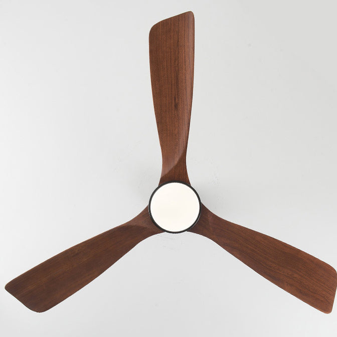 Ventilateur de plafond à trois pales nordiques contemporaines en acier au carbone et bois massif avec LED pour salon 