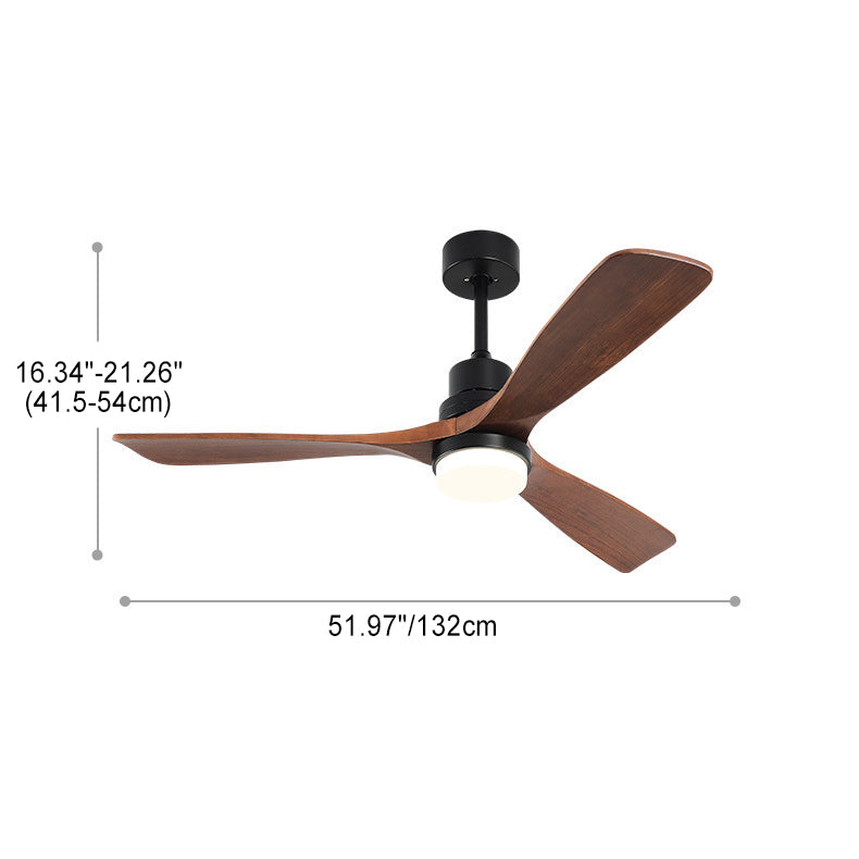 Ventilateur de plafond à trois pales nordiques contemporaines en acier au carbone et bois massif avec LED pour salon 