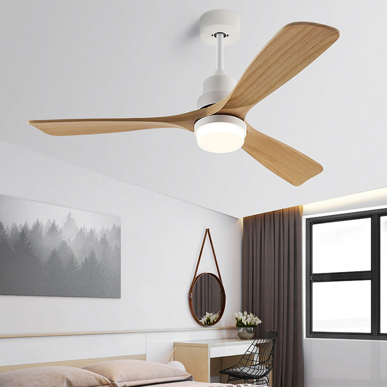 Ventilateur de plafond à trois pales nordiques contemporaines en acier au carbone et bois massif avec LED pour salon 