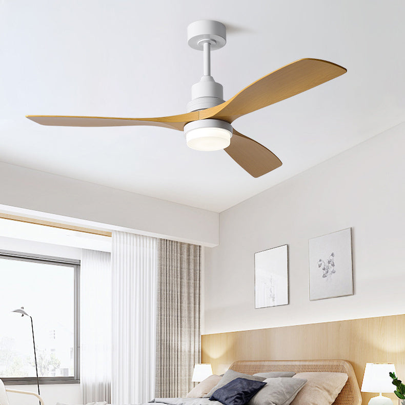 Ventilateur de plafond à trois pales nordiques contemporaines en acier au carbone et bois massif avec LED pour salon 