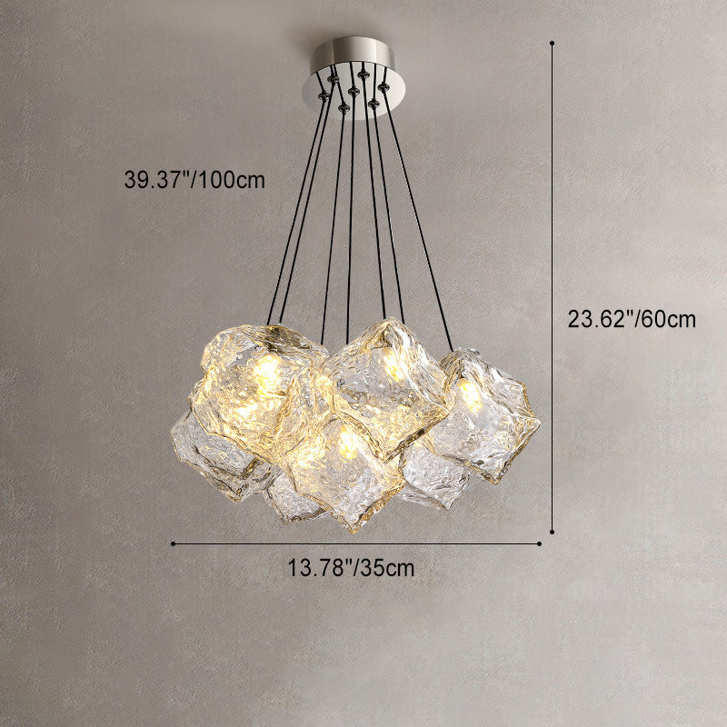 Zeitgenössischer nordischer transparenter Block-Hardware-Glas 7/13 - Licht-Kronleuchter für das Wohnzimmer 