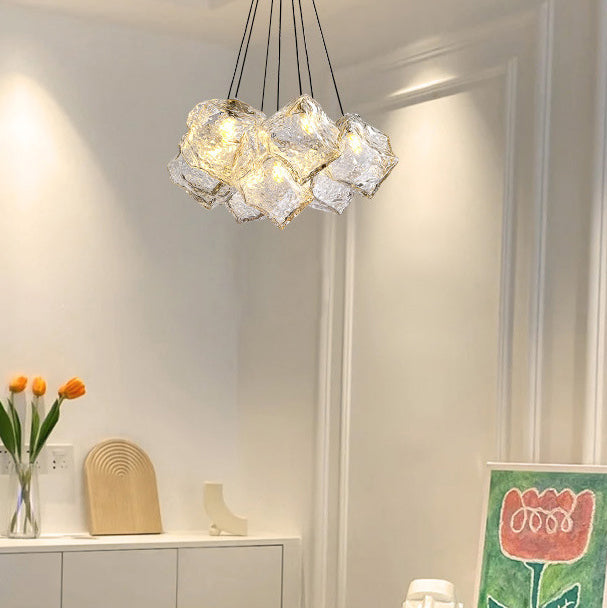 Zeitgenössischer nordischer transparenter Block-Hardware-Glas 7/13 - Licht-Kronleuchter für das Wohnzimmer 