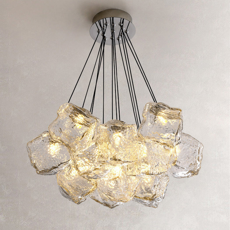 Zeitgenössischer nordischer transparenter Block-Hardware-Glas 7/13 - Licht-Kronleuchter für das Wohnzimmer 