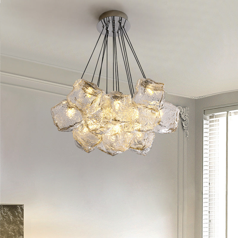 Zeitgenössischer nordischer transparenter Block-Hardware-Glas 7/13 - Licht-Kronleuchter für das Wohnzimmer 