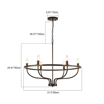 Modern Art Deco Candle Shape Iron Hardware 6 - Light Chandeliers For Dining Room