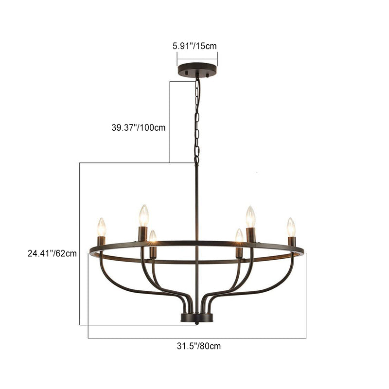 Modern Art Deco Candle Shape Iron Hardware 6 - Light Chandeliers For Dining Room