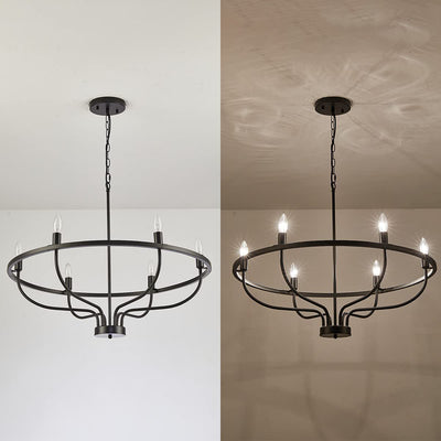 Modern Art Deco Candle Shape Iron Hardware 6 - Light Chandeliers For Dining Room