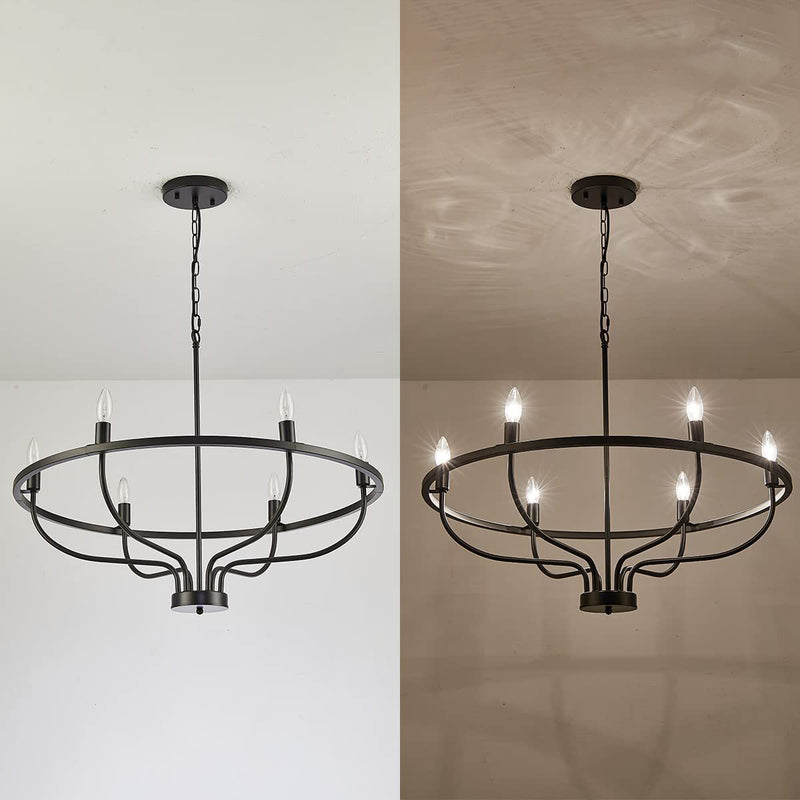 Modern Art Deco Candle Shape Iron Hardware 6 - Light Chandeliers For Dining Room