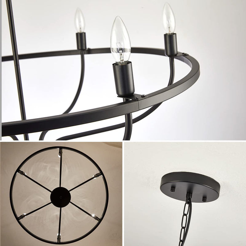 Modern Art Deco Candle Shape Iron Hardware 6 - Light Chandeliers For Dining Room