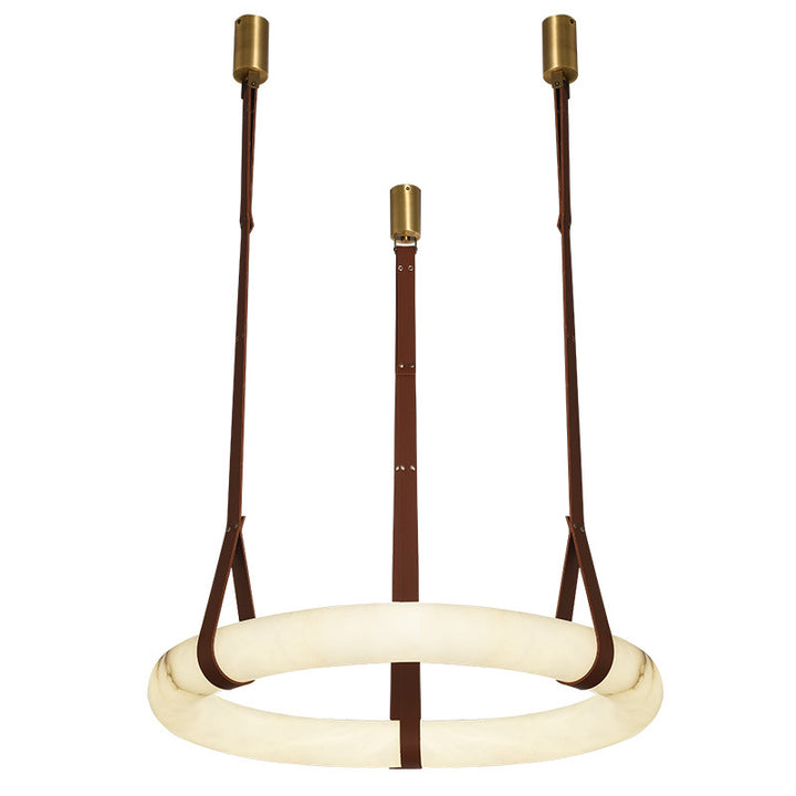 Chandelier LED en cuir rond nordique contemporain imitation marbre cuivre pour salon 