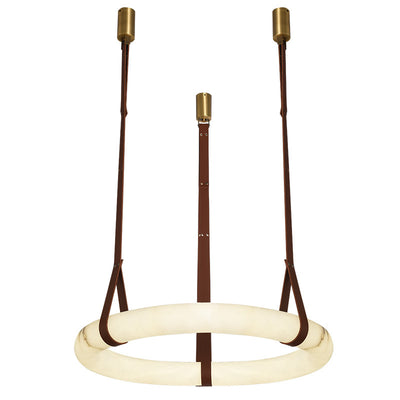 Chandelier LED en cuir rond nordique contemporain imitation marbre cuivre pour salon 