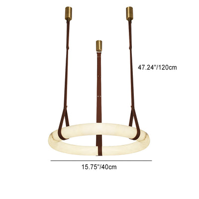 Chandelier LED en cuir rond nordique contemporain imitation marbre cuivre pour salon 