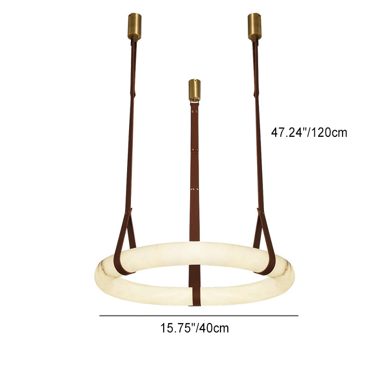 Chandelier LED en cuir rond nordique contemporain imitation marbre cuivre pour salon 