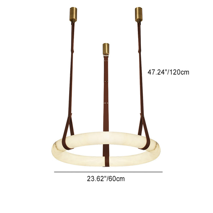 Chandelier LED en cuir rond nordique contemporain imitation marbre cuivre pour salon 