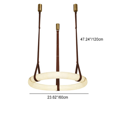 Chandelier LED en cuir rond nordique contemporain imitation marbre cuivre pour salon 