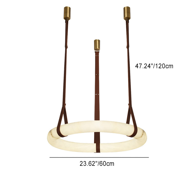 Chandelier LED en cuir rond nordique contemporain imitation marbre cuivre pour salon 