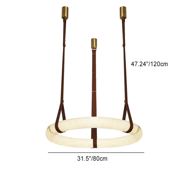 Chandelier LED en cuir rond nordique contemporain imitation marbre cuivre pour salon 