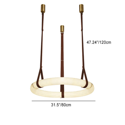Chandelier LED en cuir rond nordique contemporain imitation marbre cuivre pour salon 