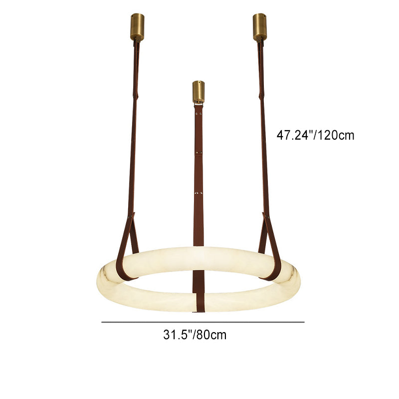 Chandelier LED en cuir rond nordique contemporain imitation marbre cuivre pour salon 