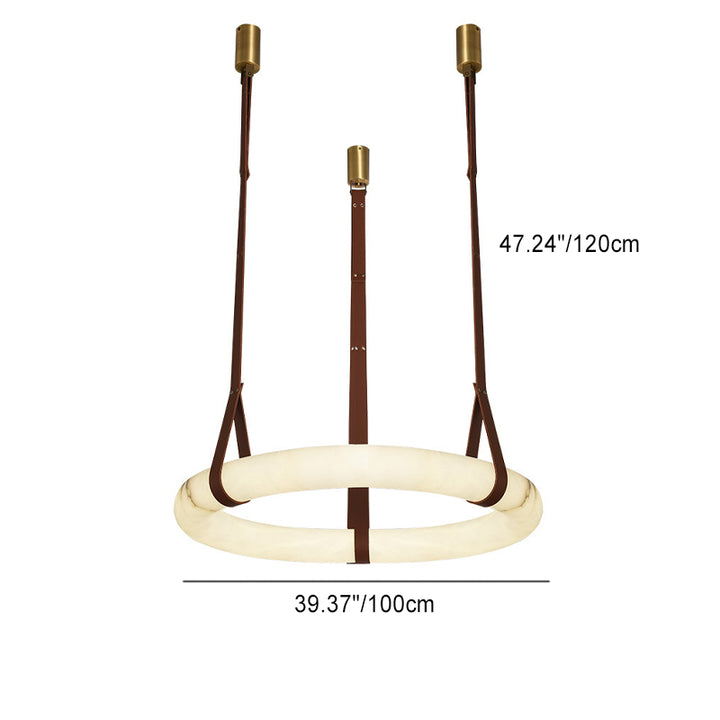 Chandelier LED en cuir rond nordique contemporain imitation marbre cuivre pour salon 