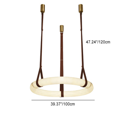 Chandelier LED en cuir rond nordique contemporain imitation marbre cuivre pour salon 