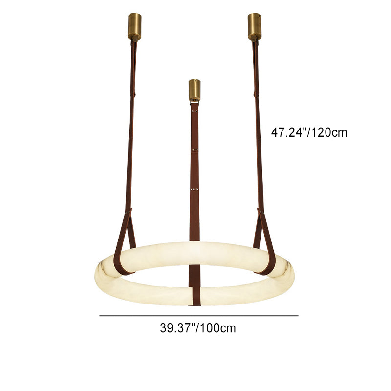 Chandelier LED en cuir rond nordique contemporain imitation marbre cuivre pour salon 