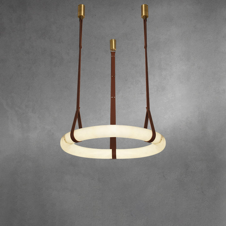 Chandelier LED en cuir rond nordique contemporain imitation marbre cuivre pour salon 