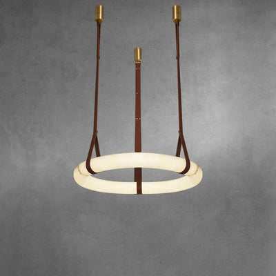 Chandelier LED en cuir rond nordique contemporain imitation marbre cuivre pour salon 