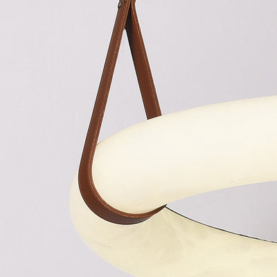 Chandelier LED en cuir rond nordique contemporain imitation marbre cuivre pour salon 