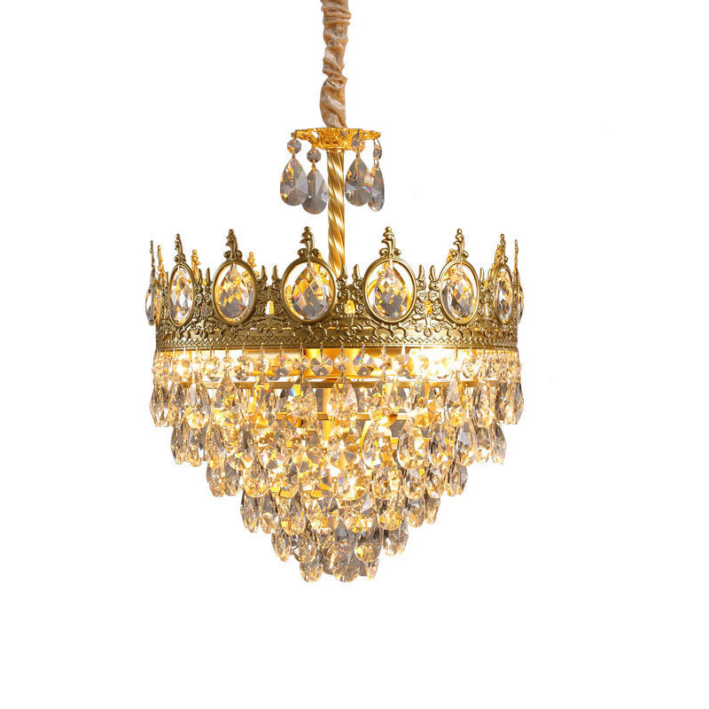 Traditionnel Fer à Cône Français Cristal 1/4/6 - Suspension Luminaire Pour Salon 