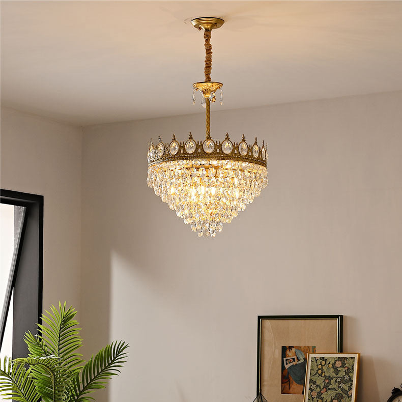 Traditionnel Fer à Cône Français Cristal 1/4/6 - Suspension Luminaire Pour Salon 
