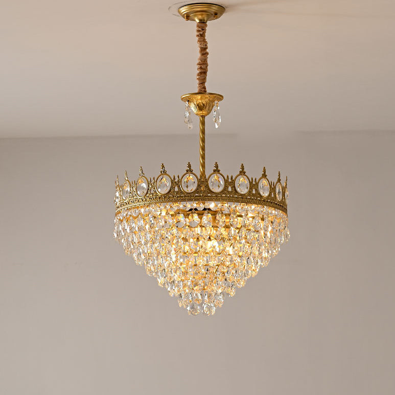 Traditionnel Fer à Cône Français Cristal 1/4/6 - Suspension Luminaire Pour Salon 