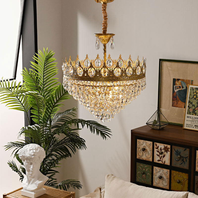 Traditionnel Fer à Cône Français Cristal 1/4/6 - Suspension Luminaire Pour Salon 