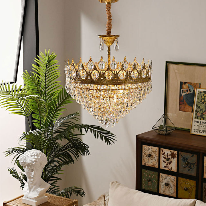 Traditionnel Fer à Cône Français Cristal 1/4/6 - Suspension Luminaire Pour Salon 