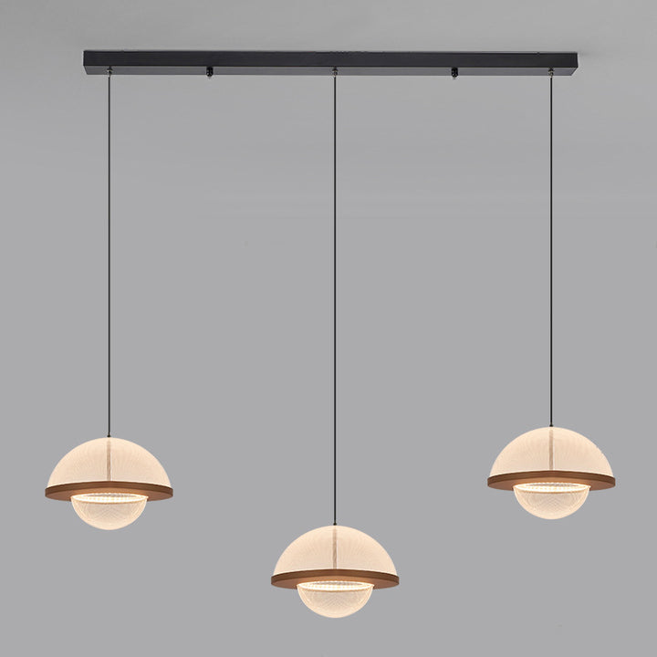 Zeitgenössische skandinavische Halbkreis-Spleißung Kohlenstoffstahl Acryl LED Pendelleuchte für Esszimmer 