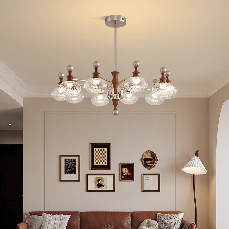 ثريات LED زجاجية حديدية مستديرة عصرية لغرفة المعيشة 