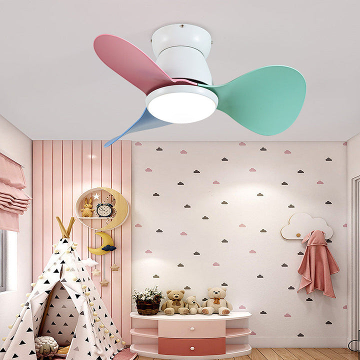 Contemporary Nordic Three Fan Blades Hardware Plastic Acrylic LED Downrods Ceiling Fan Light For Living Room