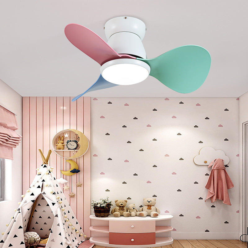 Contemporary Nordic Three Fan Blades Hardware Plastic Acrylic LED Downrods Ceiling Fan Light For Living Room