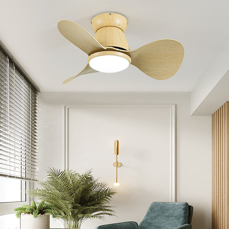 Zeitgenössischer nordischer Deckenventilator mit drei Lüfterblättern aus Hardware, Kunststoff und Acryl mit LED-Abhängung für das Wohnzimmer 
