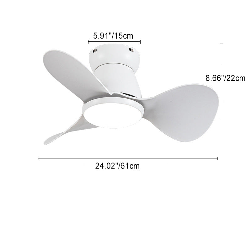 Contemporary Nordic Three Fan Blades Hardware Plastic Acrylic LED Downrods Ceiling Fan Light For Living Room