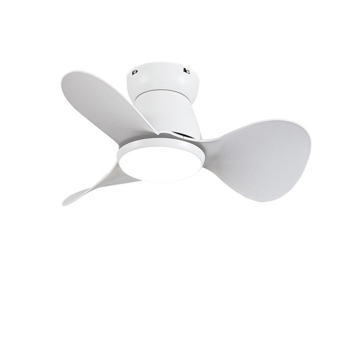Zeitgenössischer nordischer Deckenventilator mit drei Lüfterblättern aus Hardware, Kunststoff und Acryl mit LED-Abhängung für das Wohnzimmer 
