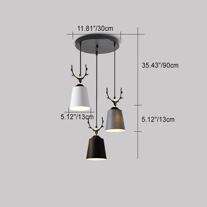 Zeitgenössische Nordische Geweih Eisen Zylinder Schirm Massivholz 3 - Licht Kronleuchter für Esszimmer 