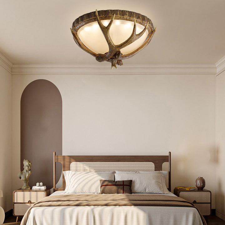 Luz de techo LED empotrada de vidrio de hierro resina redonda con astas retro contemporáneas para dormitorio 