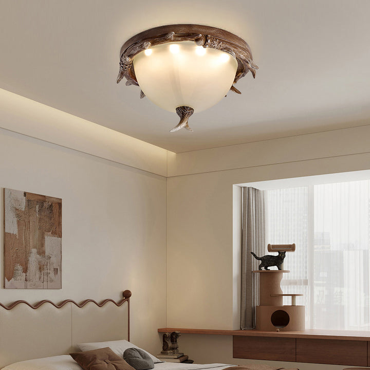Luz de techo LED empotrada de vidrio de hierro resina redonda con astas retro contemporáneas para dormitorio 