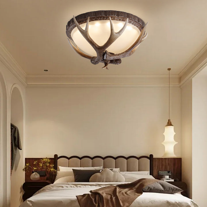 Luz de techo LED empotrada de vidrio de hierro resina redonda con astas retro contemporáneas para dormitorio 