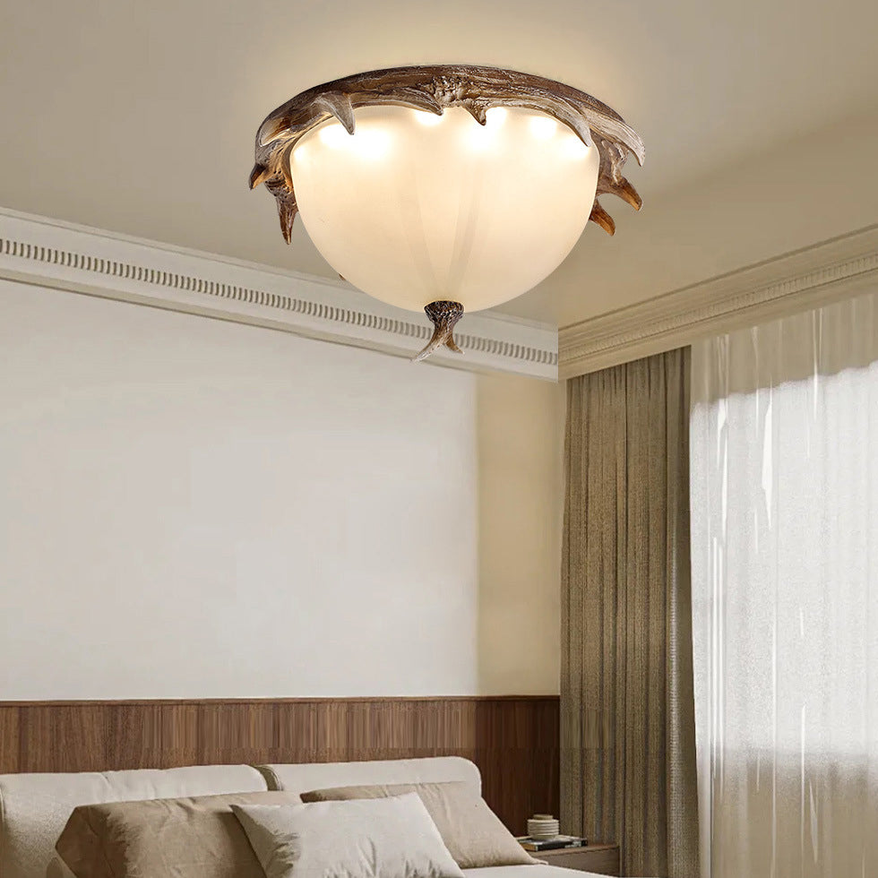 Luz de techo LED empotrada de vidrio de hierro resina redonda con astas retro contemporáneas para dormitorio 