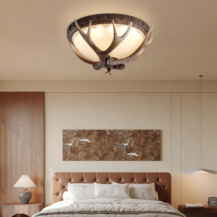 Luz de techo LED empotrada de vidrio de hierro resina redonda con astas retro contemporáneas para dormitorio 