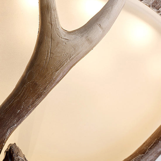 Contemporary Retro Antler Round Resin Iron Glass LED Flush Mount Ceiling Light For Bedroom